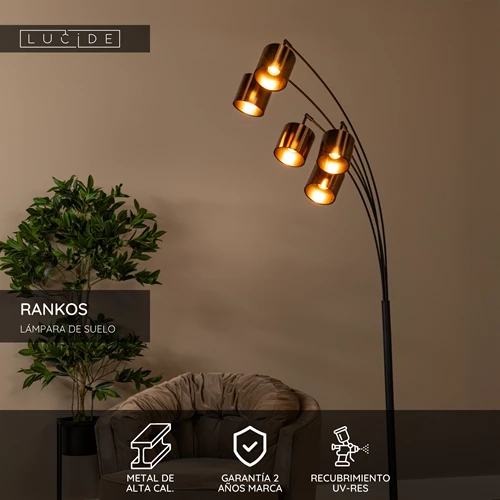 Lucide RANKOS - Lámpara de suelo - 5xE14 - Negro - USP